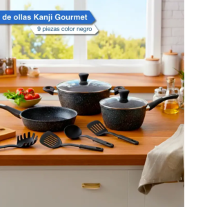 Bateria De Cocina Kanji Gourmet 9 Piezas Antiadherente Mármol Negro - KANJI